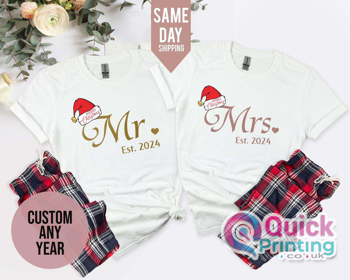 Mr Mrs Matching Christmas T-Shirt: Newlywed Couple Shirts