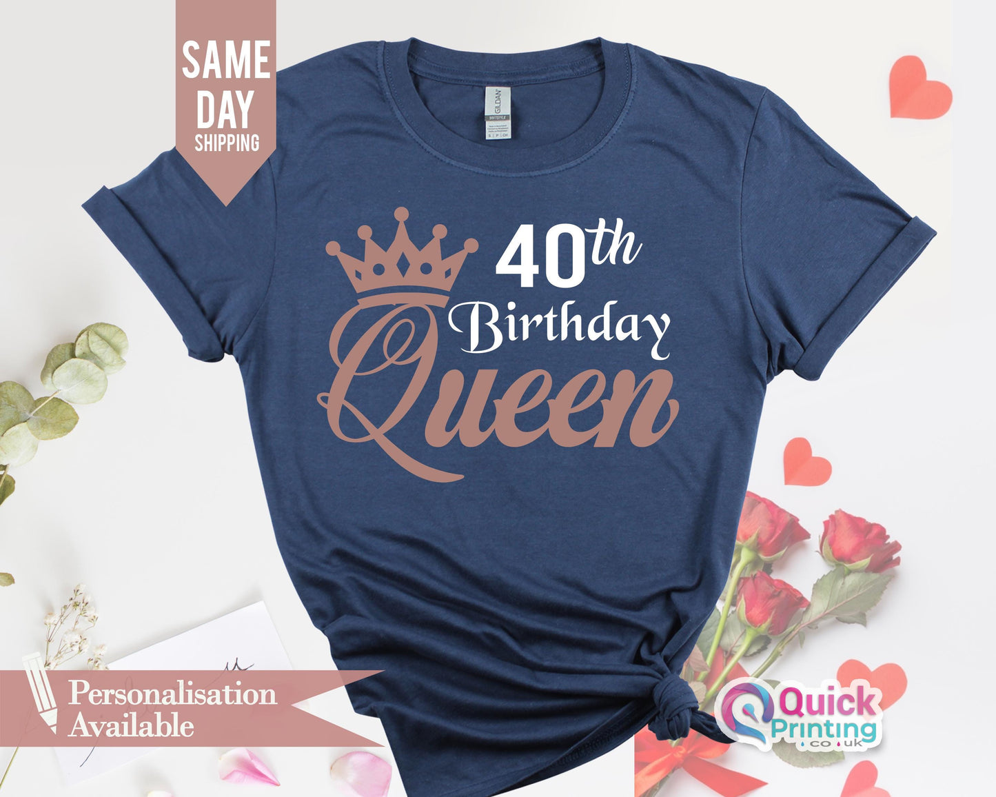 40th Birthday Queen T-Shirt: Ladies Vintage Birthday Gift