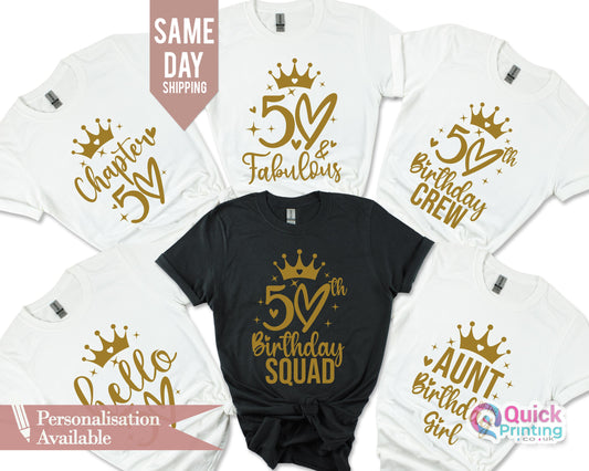 Custom 50th Birthday Queen T-Shirt: Birthday Squad Crew Shirt