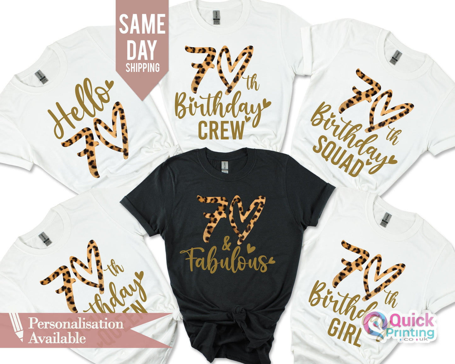 70th Birthday Leopard Print Shirt: Custom Crew T-Shirt