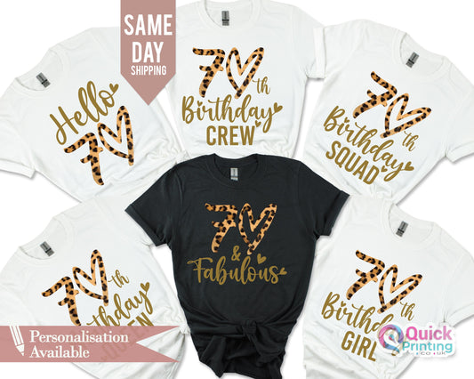 70th Birthday Leopard Print Shirt: Custom Crew T-Shirt