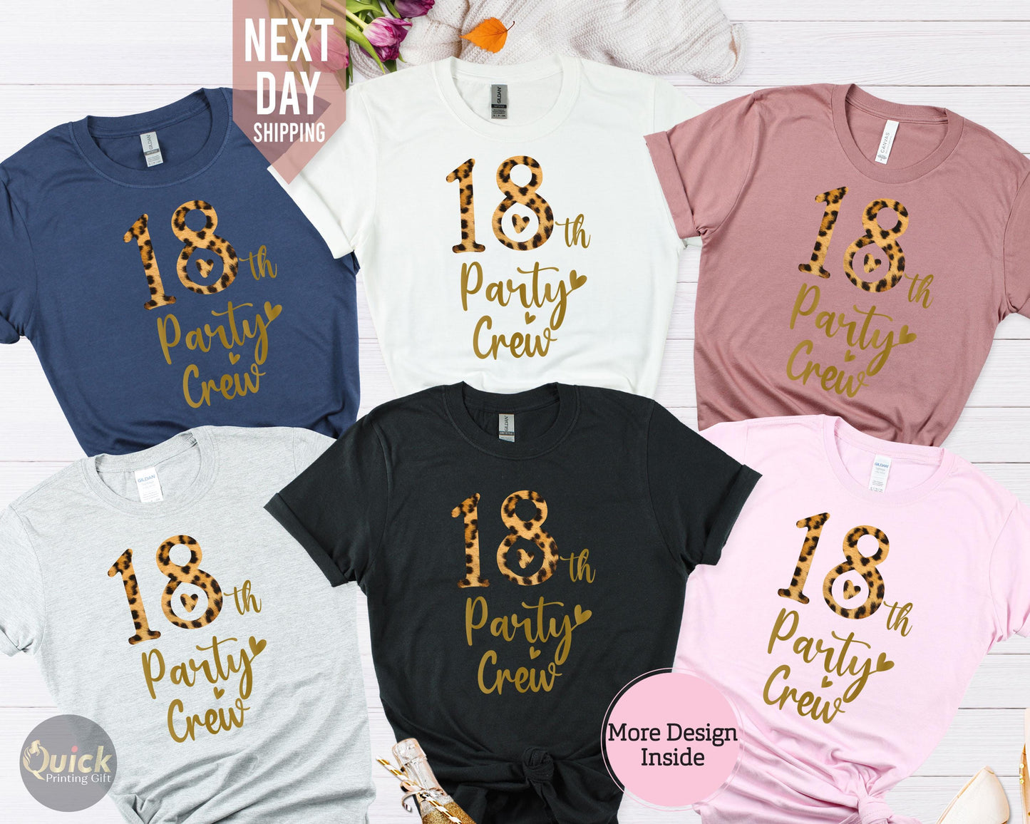 18th Birthday Girl T-Shirt: Leopard Print, Birthday Queen, Crew Shirt