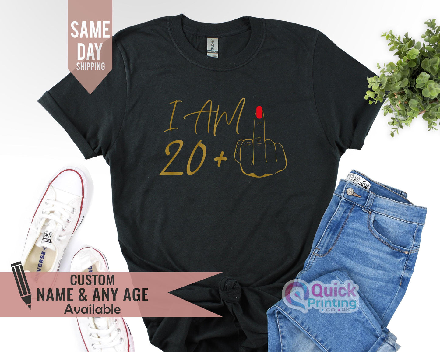 Custom 40th Birthday T-Shirt: I Am 39+ Middle Finger, Ladies Tee
