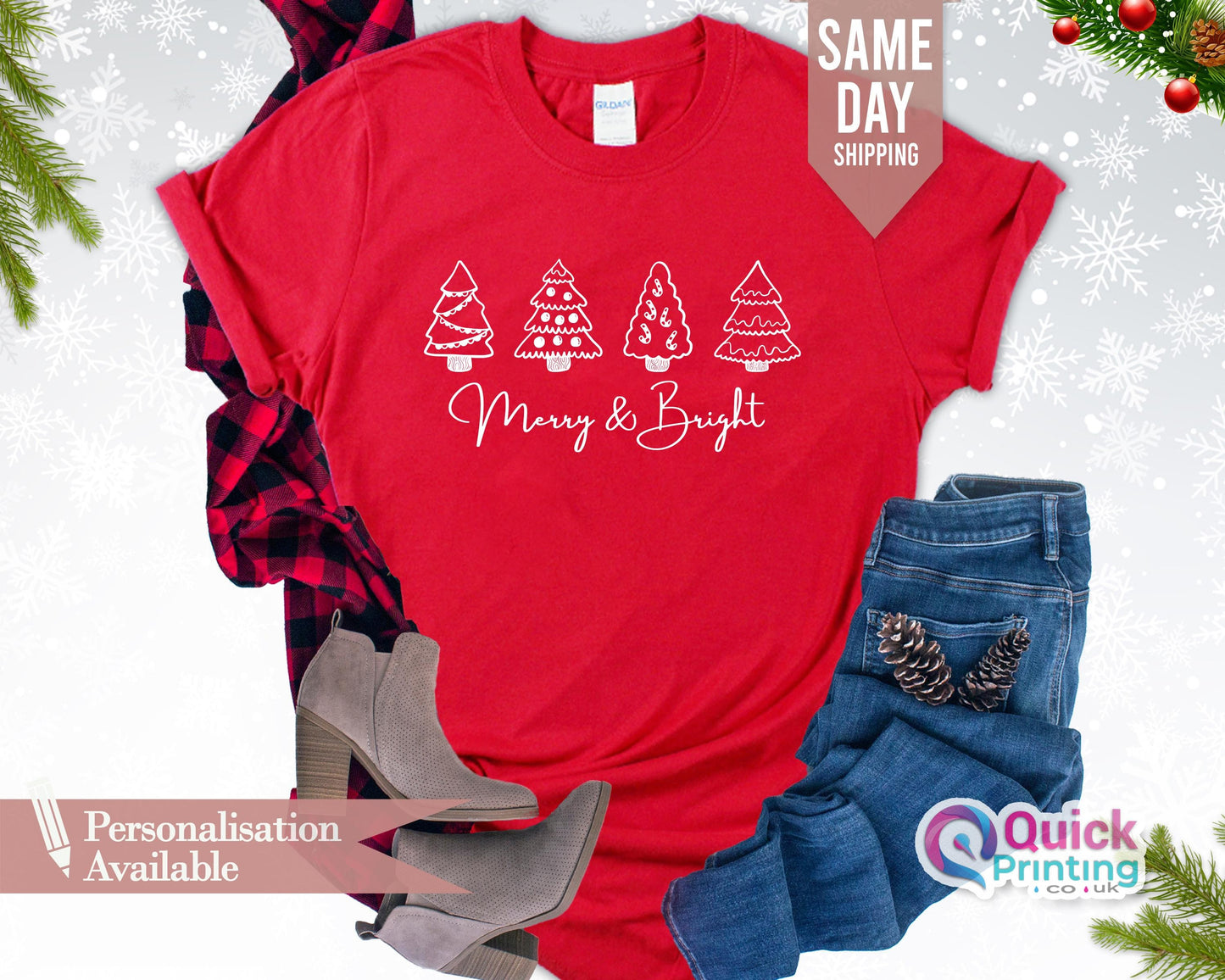 Merry & Bright Christmas Tree T-Shirt: Holiday Family Tee