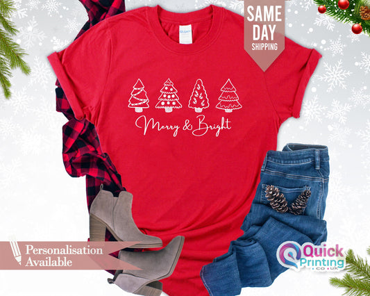 Merry & Bright Christmas Tree T-Shirt: Holiday Family Tee