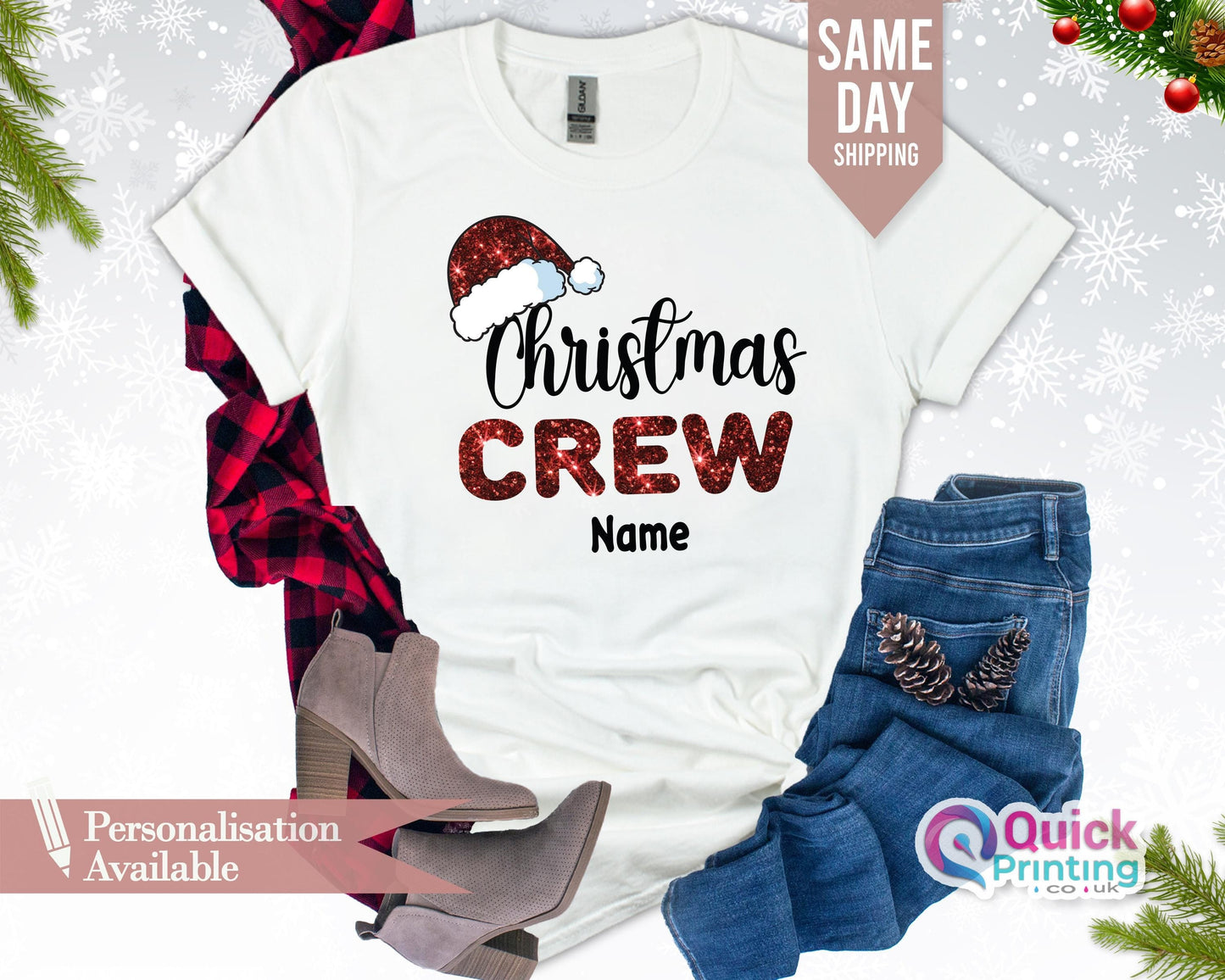 Personalized Family Christmas Crew T-Shirts: Matching Xmas Tees