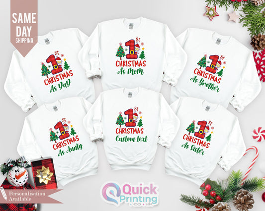 Custom Family Christmas Sweatshirt: First Christmas as Mom/Dad Matching Sweater