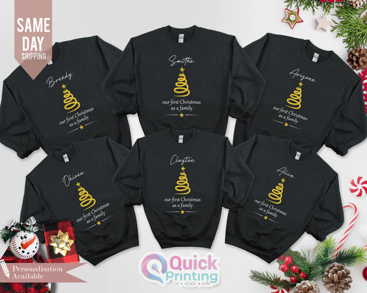 Personalized Family Christmas Sweatshirt: First Christmas Matching Set