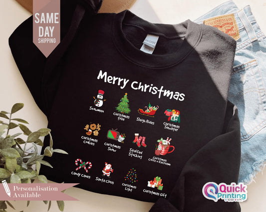 Retro Christmas Sweatshirt,  Holiday Sweater, Womens Christmas Sweatshirt, Holiday Sweater, Cute Christmas Sweatshirt, Christmas Doodles