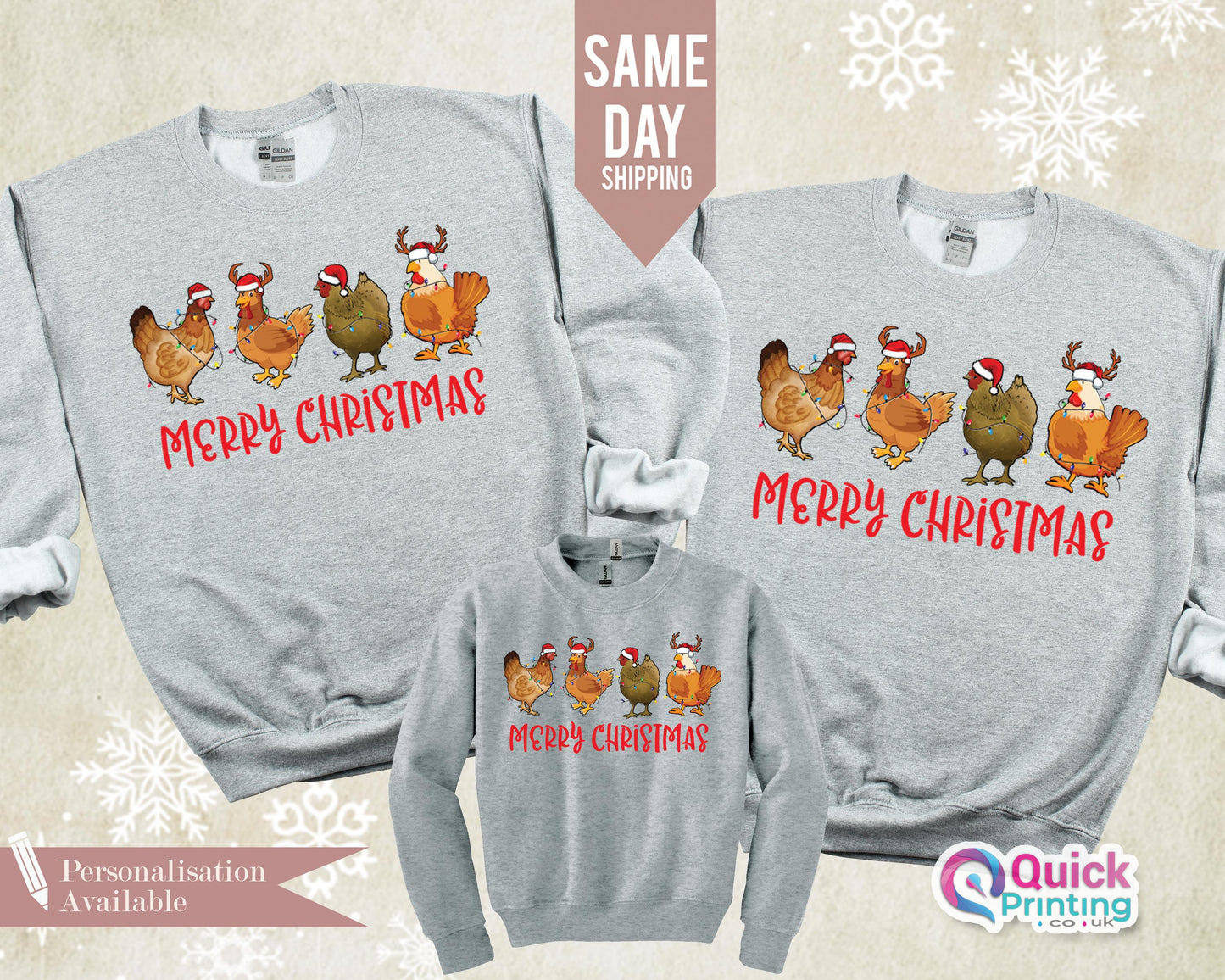 Christmas Chicken Sweatshirt, Сute Christmas Chickens Sweatshirt, Christmas Farm Animals Sweatshirt,  Christmas Matching Tee , Hen Jumper T