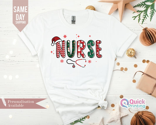 Christmas Nurse T-Shirt: Stethoscope Holiday Tee