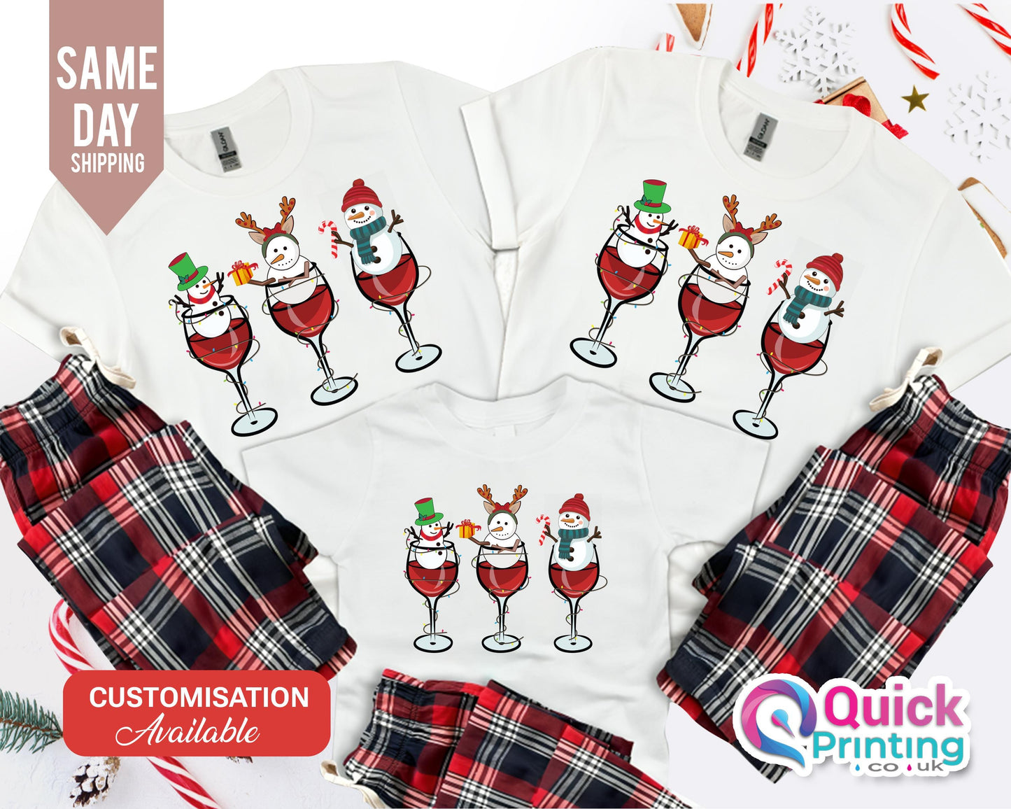 Christmas Wine Glasses T-Shirt: Santa Hat Xmas Tee