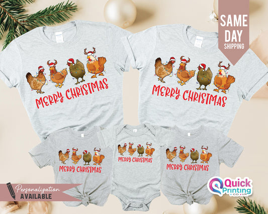 Сute Christmas Chickens Shirt, Merry Christmas t-shirt, Group Christmas Farm Animals Shirt, Womens Christmas Chicken, Christmas Matching Tee