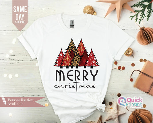 Buffalo Plaid Christmas T-Shirt: Leopard Print Holiday Tee