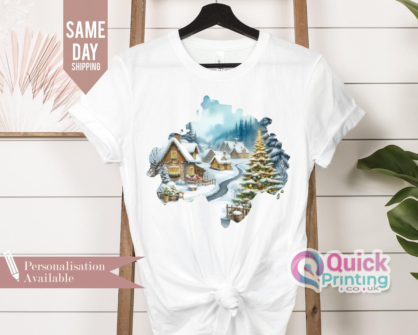 Retro Christmas Village T-shirt: 90s Winter Scene