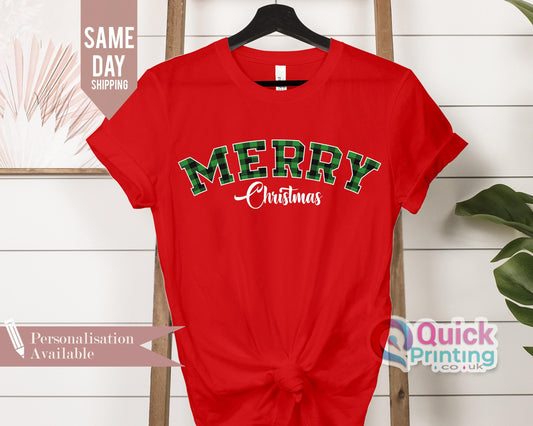 Merry Christmas Buffalo Plaid T-Shirt: Holiday Family Tee