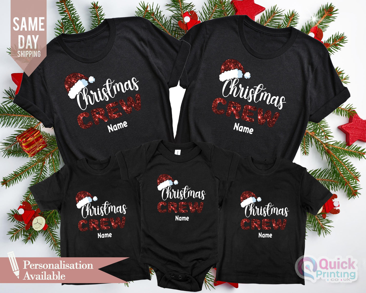 Personalized Family Christmas Crew T-Shirts: Matching Xmas Tees