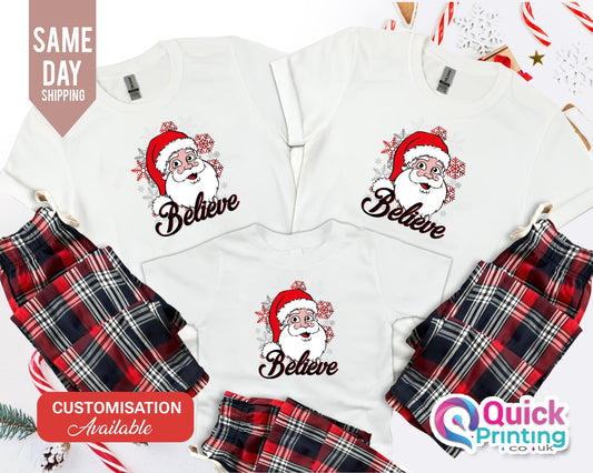 Believe Santa Family Christmas Pajamas: Matching Flannel PJs