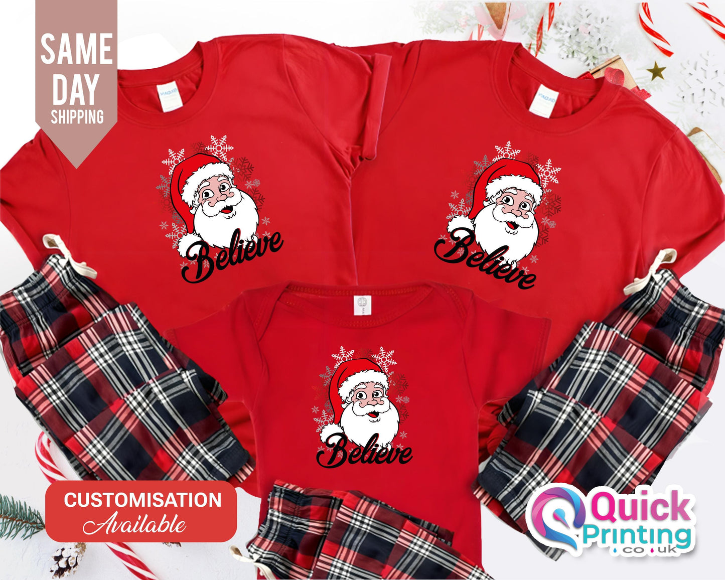 Believe Santa Family Christmas Pajamas: Matching Flannel PJs
