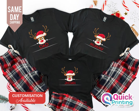 Personalized Family Christmas Pajama Set: Reindeer Matching PJs