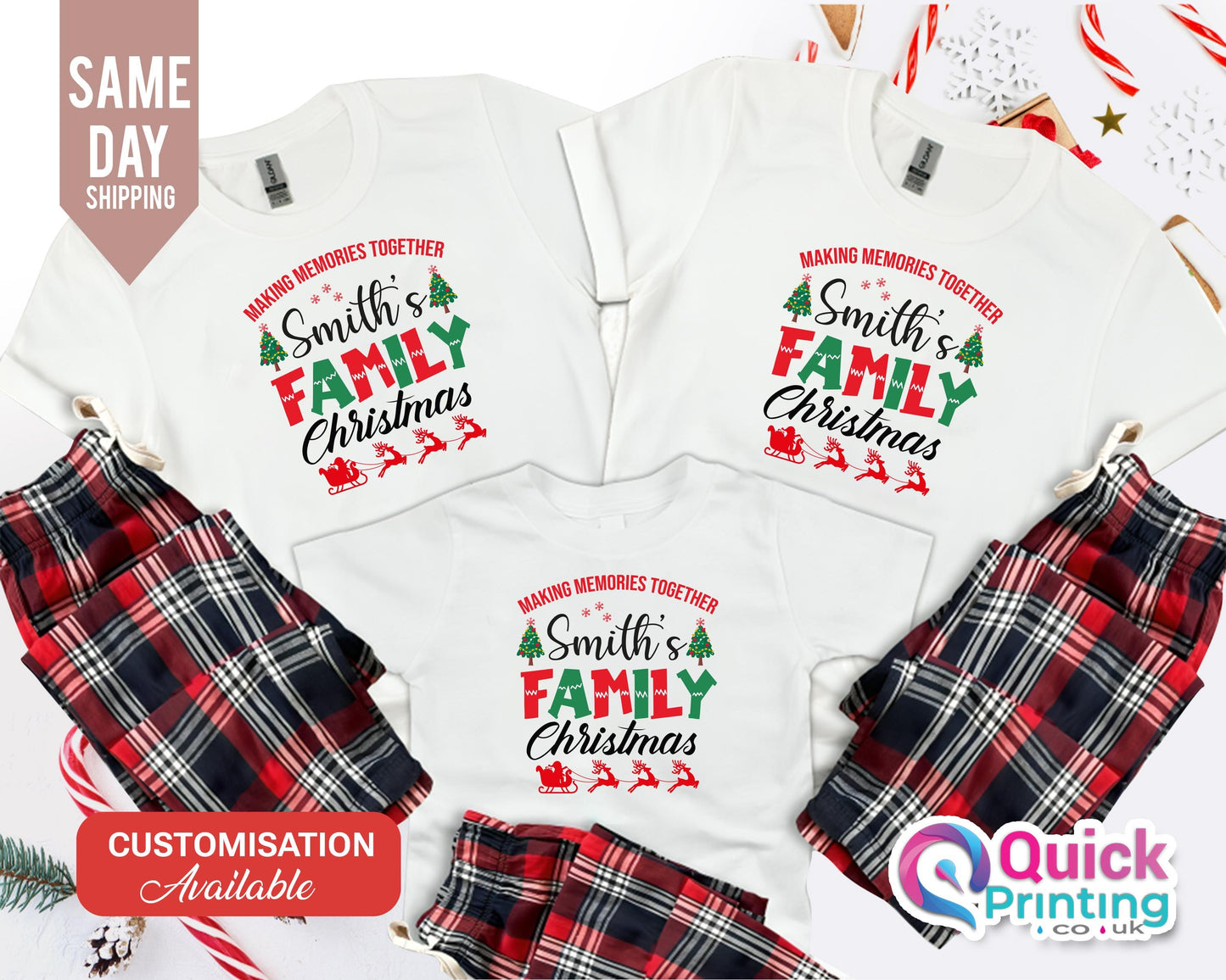 Personalized Family Christmas Pajamas: Matching Reindeer Cotton PJs