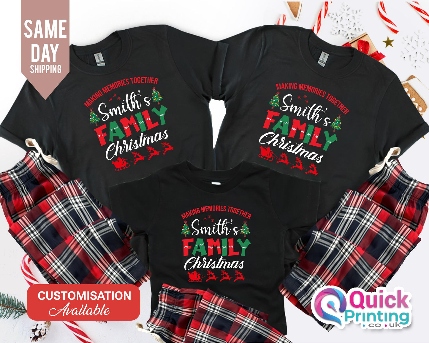 Personalized Family Christmas Pajamas: Matching Reindeer Cotton PJs