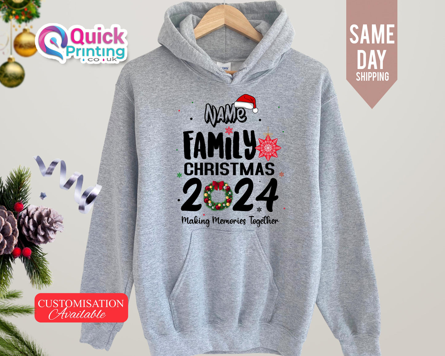 Personalized Family Christmas Hoodie: Matching Xmas Sweatshirt