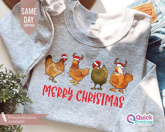 Christmas Chicken Sweatshirt, Сute Christmas Chickens Sweatshirt, Christmas Farm Animals Sweatshirt,  Christmas Matching Tee , Hen Jumper T