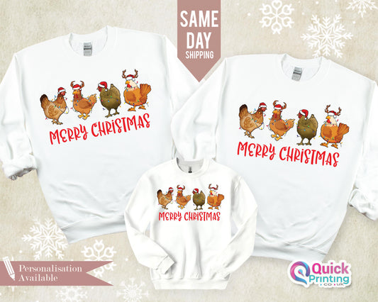 Christmas Chicken Sweatshirt, Сute Christmas Chickens Sweatshirt, Christmas Farm Animals Sweatshirt,  Christmas Matching Tee , Hen Jumper T
