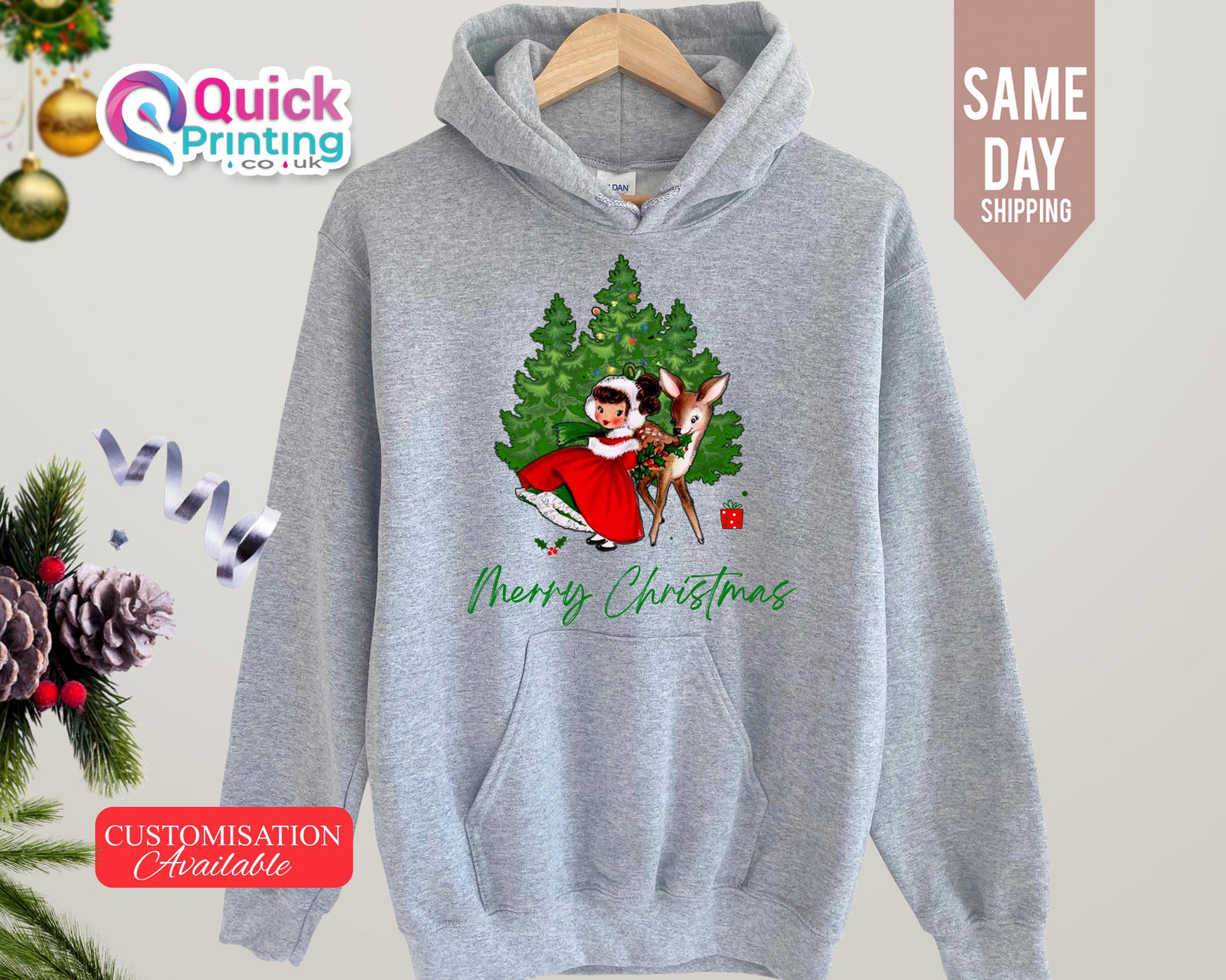 Vintage Christmas Reindeer Hoodie: Retro Winter Sweatshirt