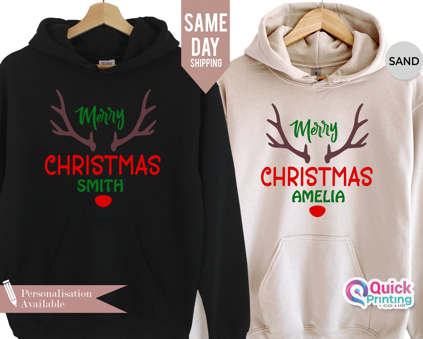 Personalized Family Christmas Hoodie: Reindeer Antler Matching Jumper