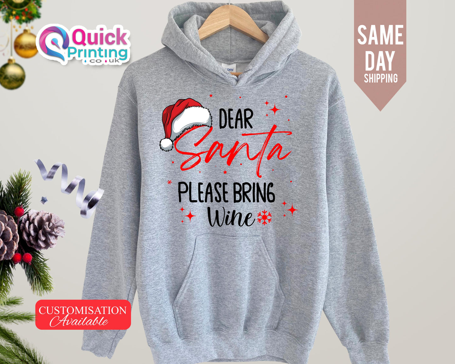 Dear Santa Wine Hoodie: Funny Christmas Unisex Sweatshirt