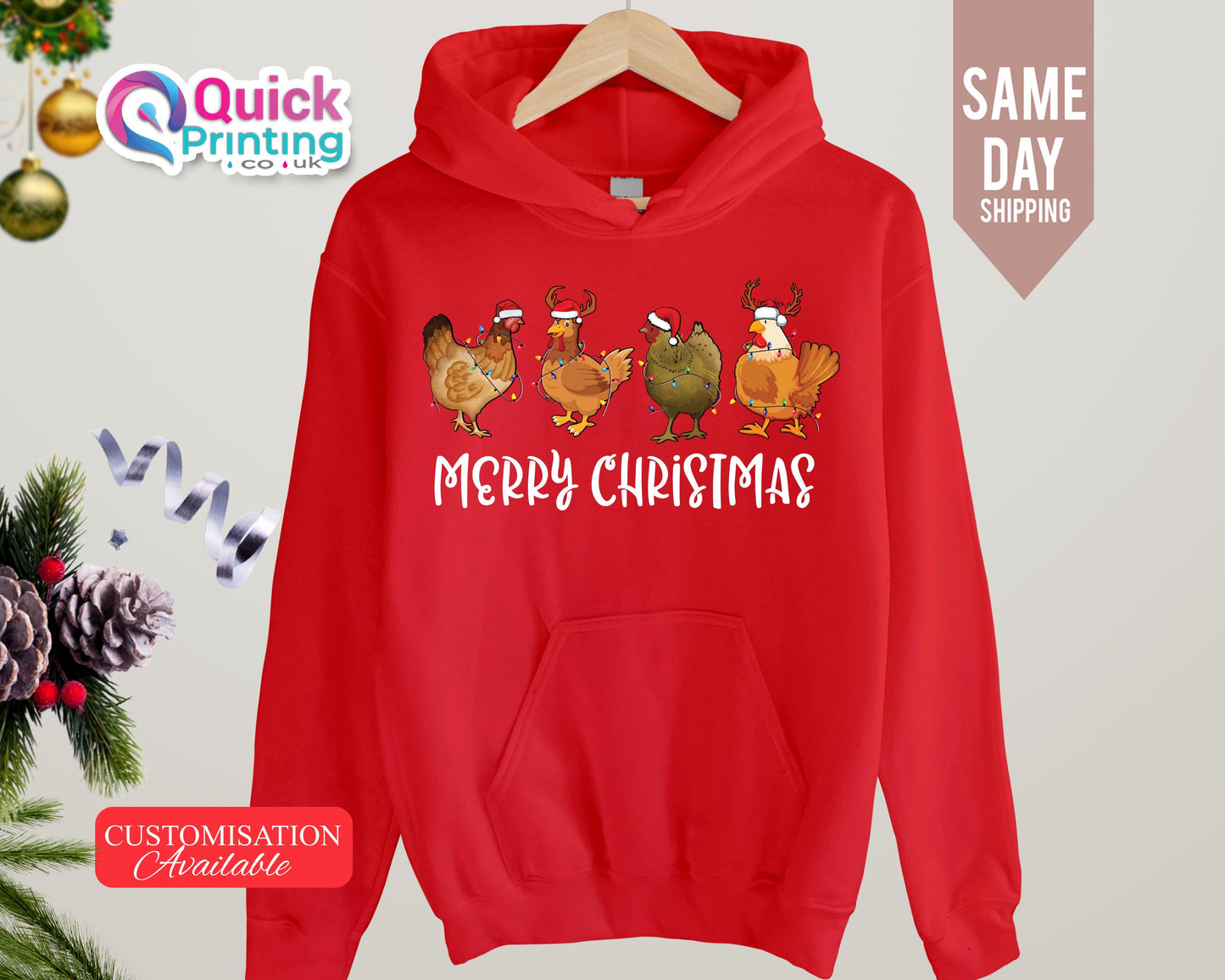 Christmas Chickens Hoodie: Farm Animals Sweatshirt
