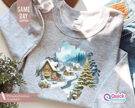 Retro Christmas Winter Village Sweatshirt, Unisex Crewneck Sweatshirt, Christmas Sweatshirt 2024, Merry Christmas , Family Xmas Sweatshirt
