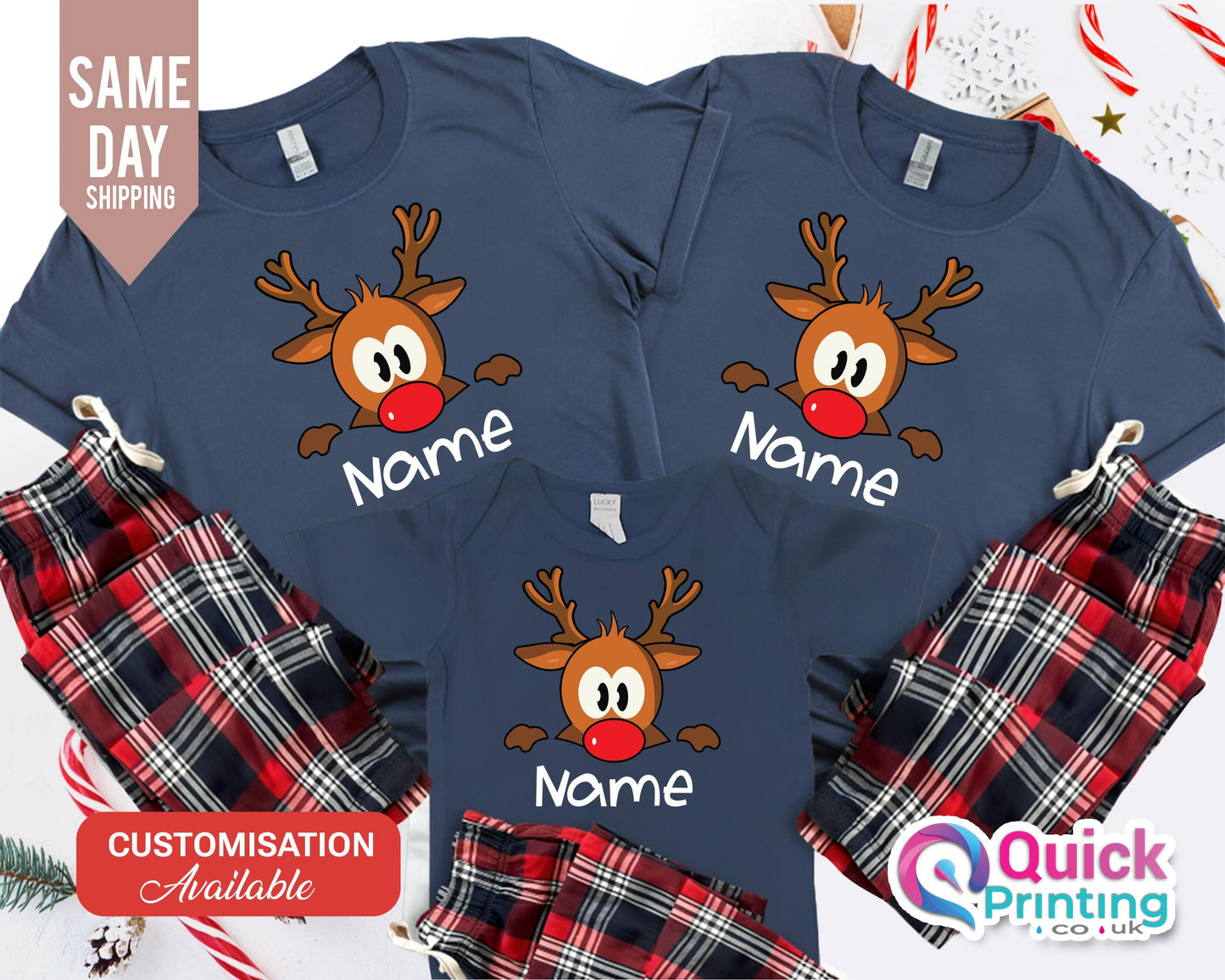 Custom Reindeer Family Christmas Pajamas Set: Matching Cotton Flannel Pyjamas