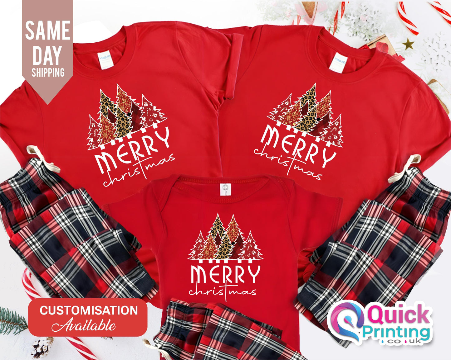 Personalized Family Christmas Pajama Set: Matching Cotton Flannel Pyjamas