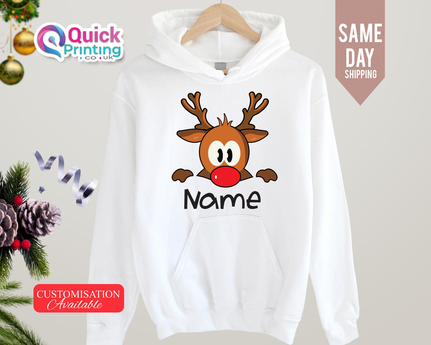 Personalized Reindeer Christmas Hoodie: Custom Xmas Gift