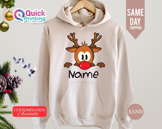 Personalized Reindeer Christmas Hoodie: Custom Xmas Gift