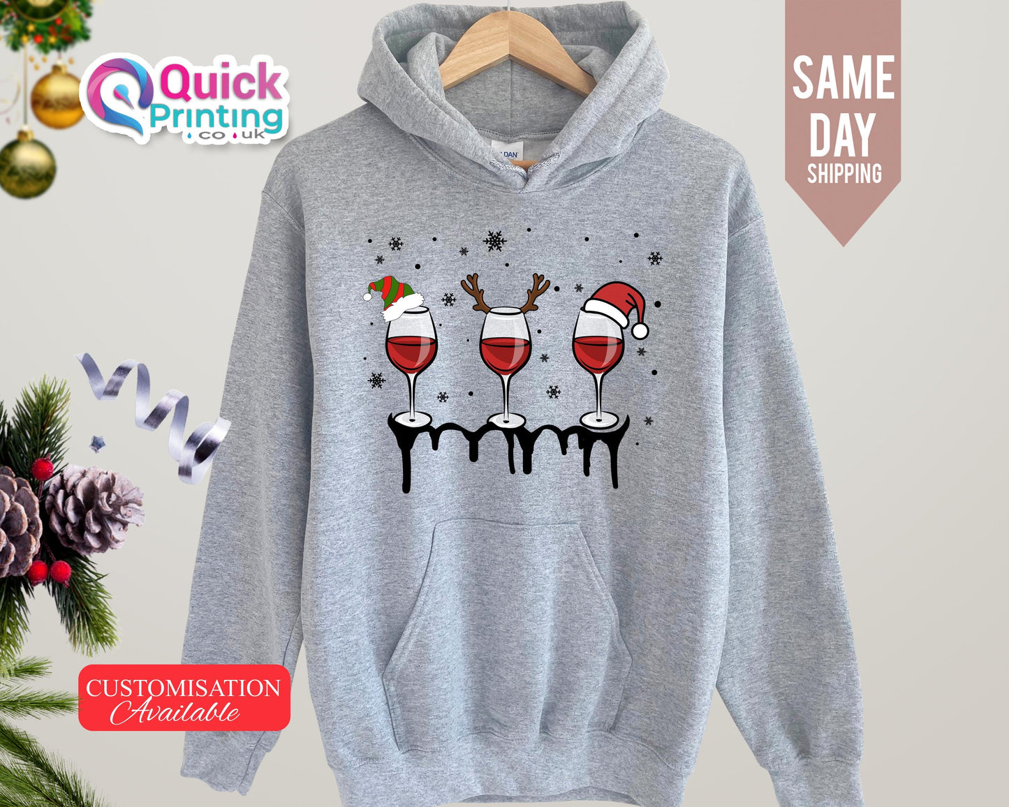 Christmas Wine Glasses Hoodie: Merry Xmas Party Sweater