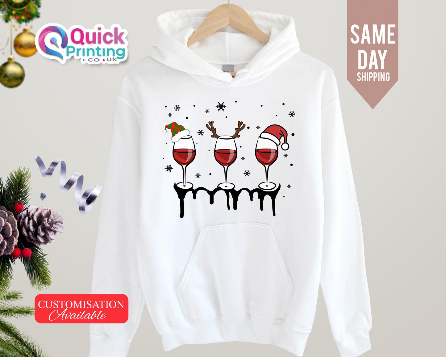 Christmas Wine Glasses Hoodie: Merry Xmas Party Sweater