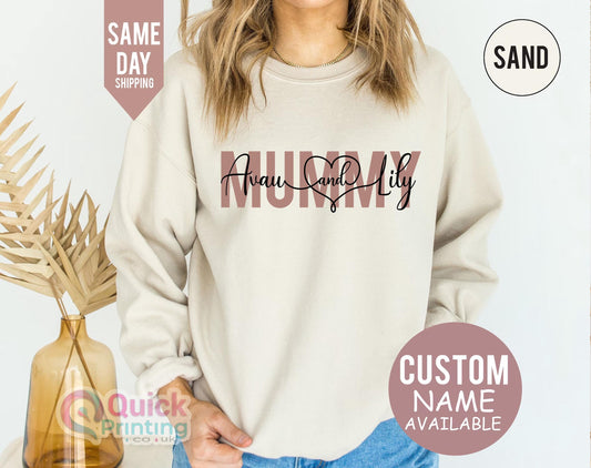 Personalized Mummy Sweatshirt, MOM sweater with children's names Jumper, Gift birth, expectant mothers, baby shower, mother's day Sweatshirt