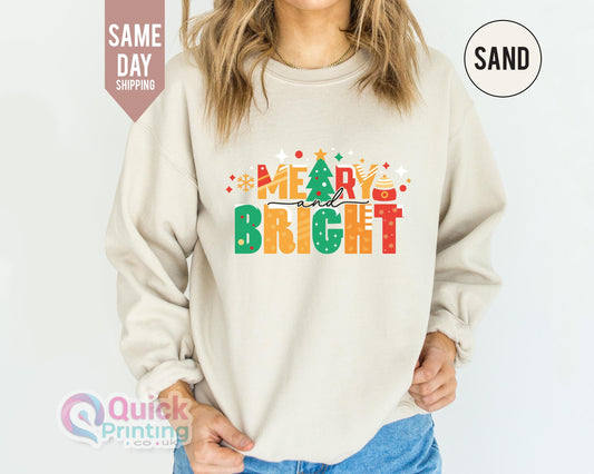 Merry and Bright Christmas Sweatshirt: Family Holiday Jumper