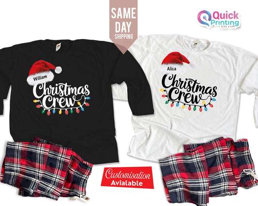 Personalized Christmas Crew Long Sleeve Shirt: Matching Family Pajama Set