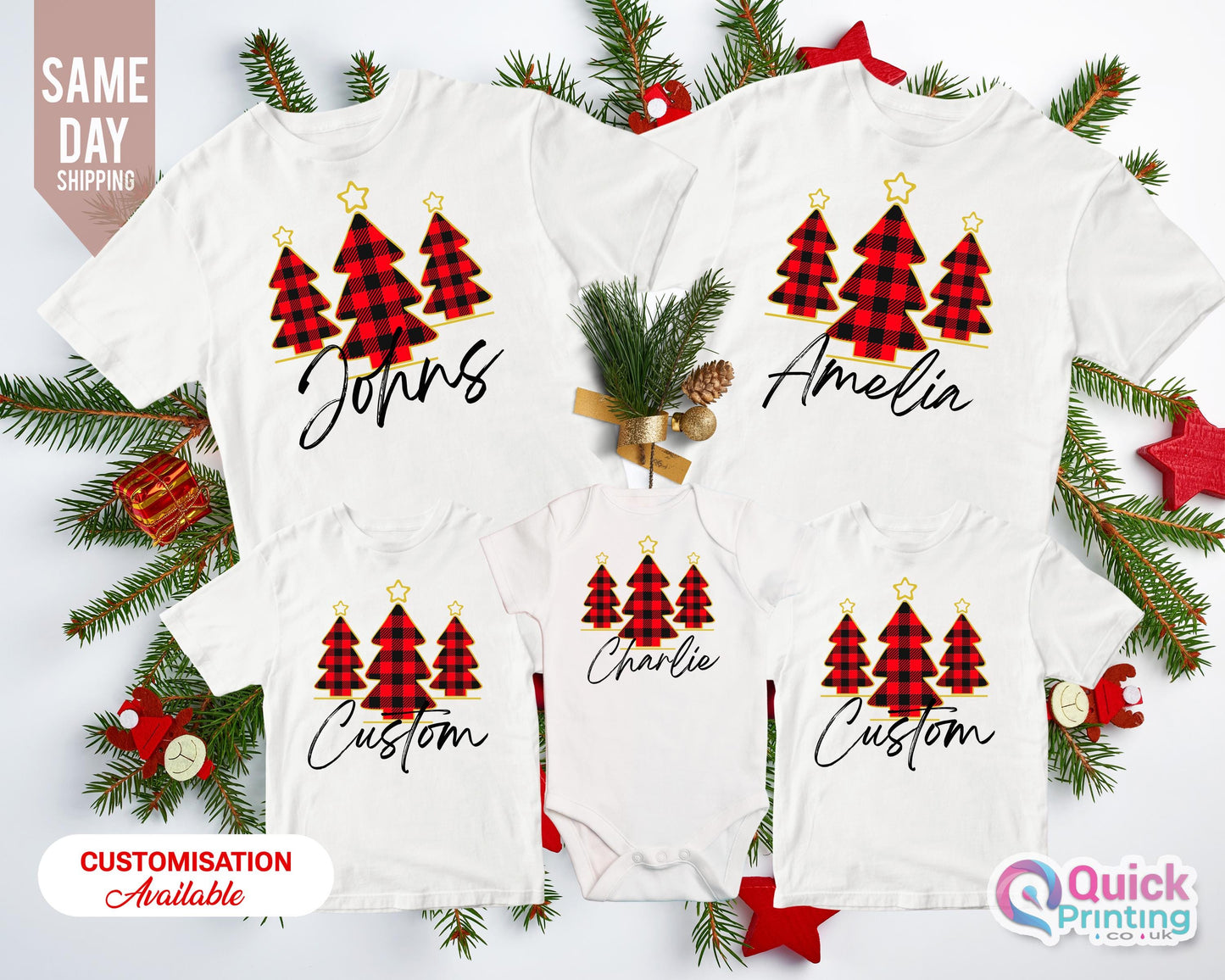 Personalized Christmas Tree T-Shirt: Matching Family Xmas Tee