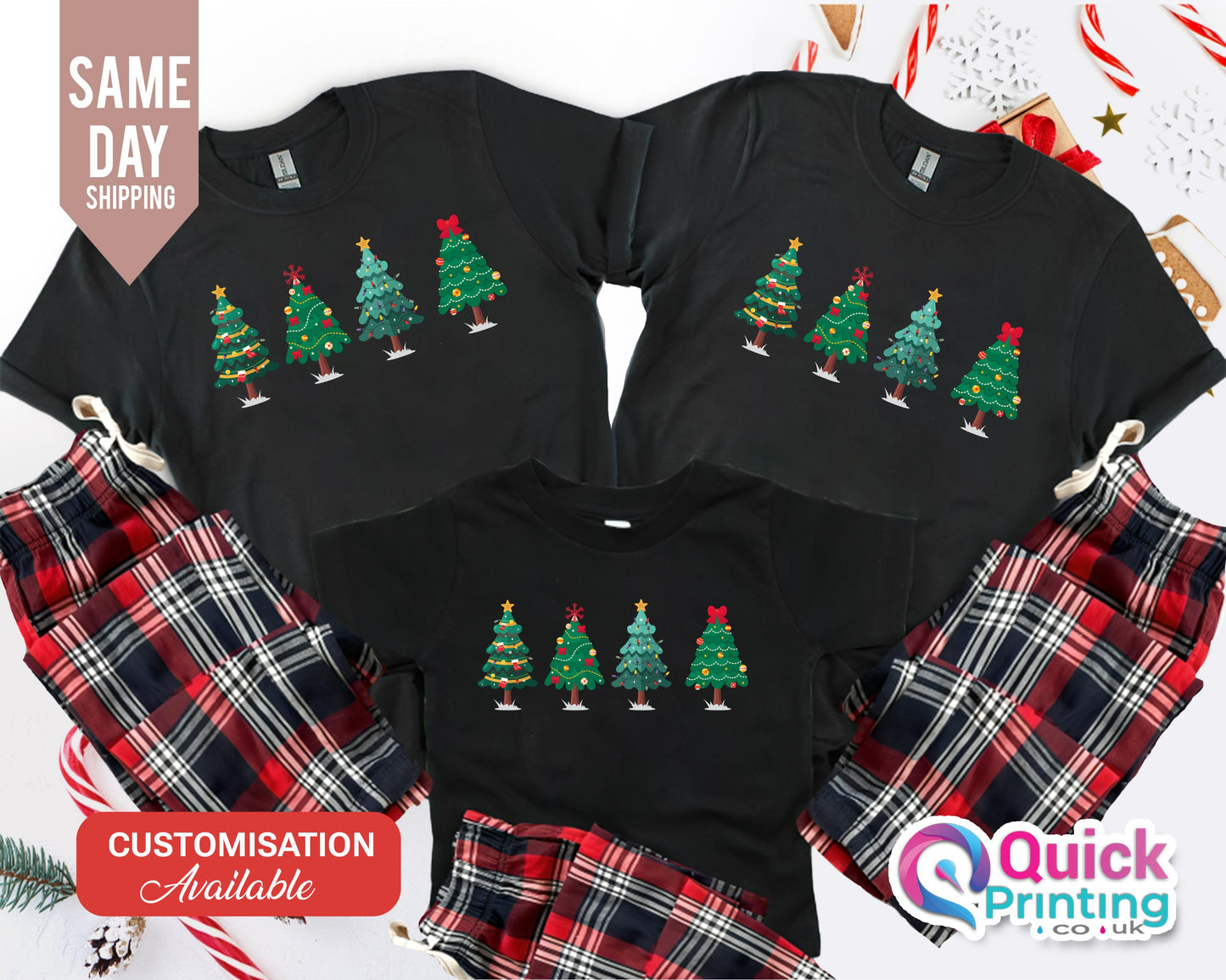 Matching Family Christmas Tree Pajama Set: Cotton Flannel PJs