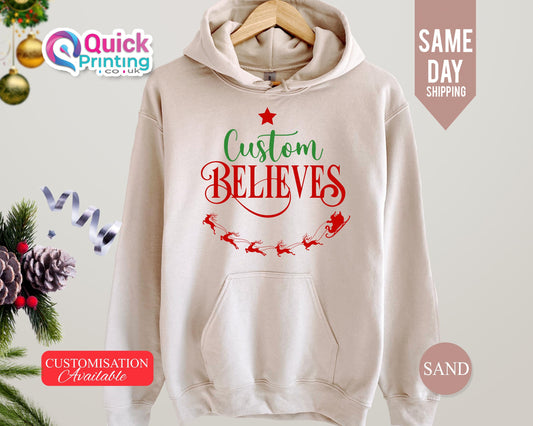 Custom 'Believe' Christmas Hoodie: Matching Family Christmas Jumper