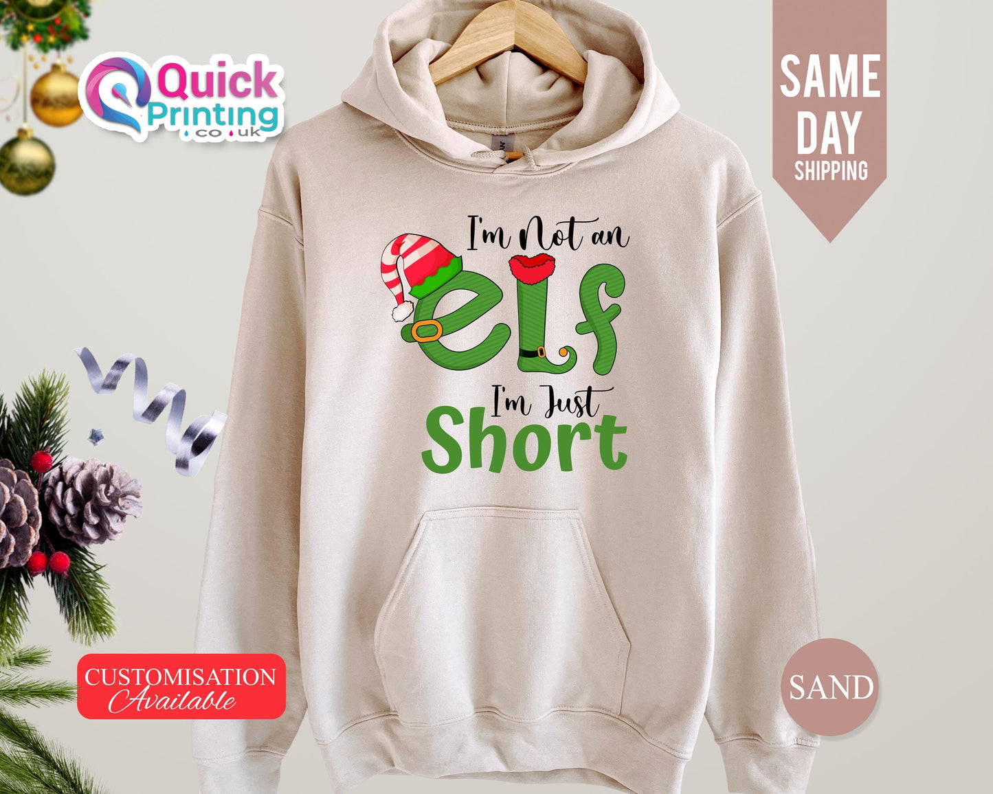 I'm Not An Elf I'm Just Short Hoodies, Funny Saying Elf Christmas Jumper, Xmas T, Funny Matching Family Christmas Sweatshirt, Christmas Gift