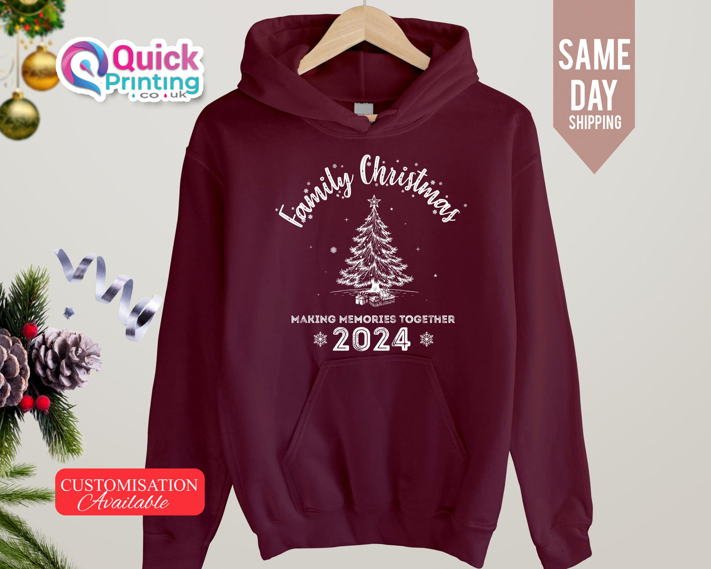 Personalized Family Christmas Hoodie: Matching Holiday Long Sleeve