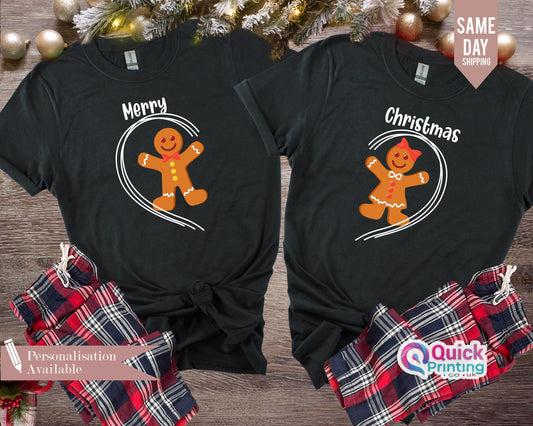 Personalized Christmas Couple Shirt: Gingerbread Matching Xmas T-Shirt