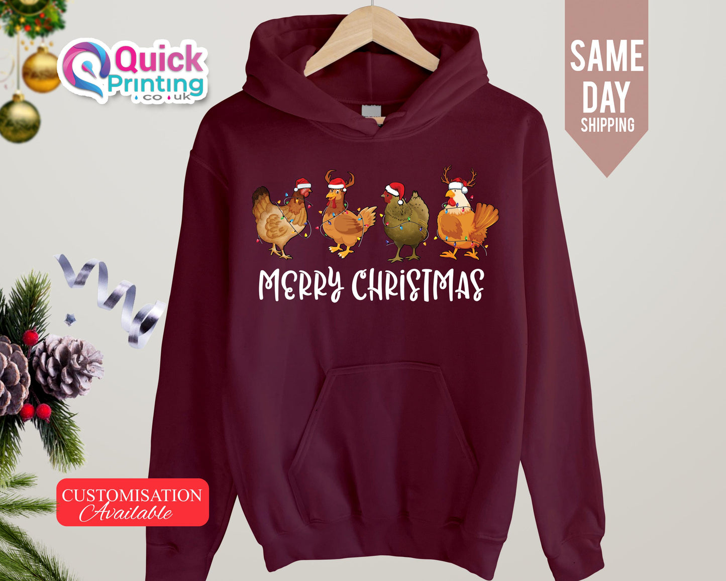 Christmas Chickens Hoodie: Farm Animals Sweatshirt